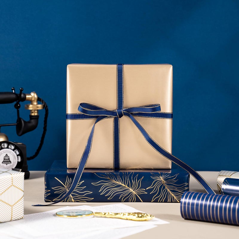 WRAPAHOLIC 30 Inch Navy Wrapping Paper - Jumbo Roll Gold and Navy Print with Cut Lines for Christmas, Birthday, Holiday, Father's Day, Baby Shower - 4 Rolls - 30 Inch x 120 Inch Per Roll - Image 5